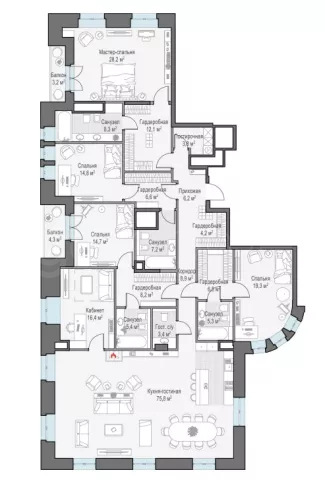 Продажа квартиры площадью 259.4 м² 5 этаж в Клубный дом «Чистые Пруды» по адресу Басманный, Потаповский пер. 5 строение 4